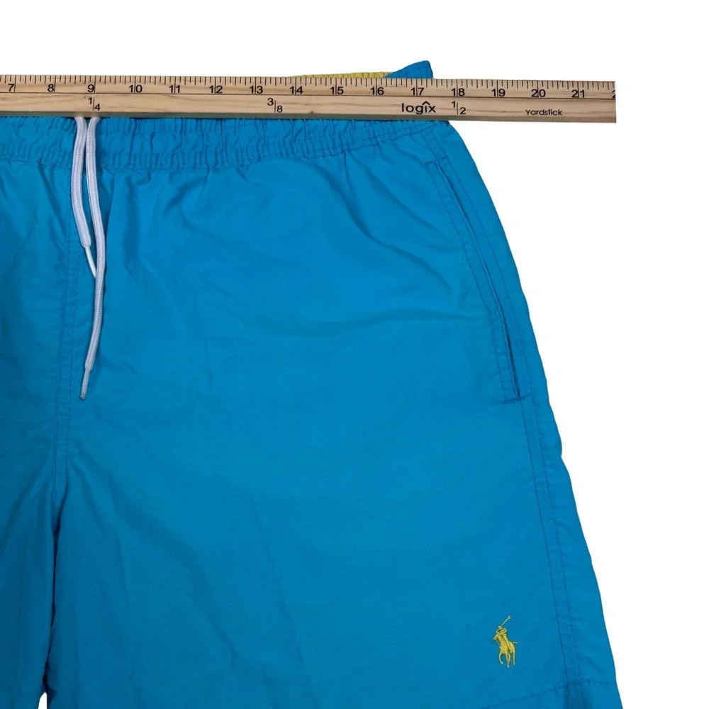 Polo Ralph Lauren Swim Trunks Shorts Men Lined Yellow Pony Large LightBlue Beach